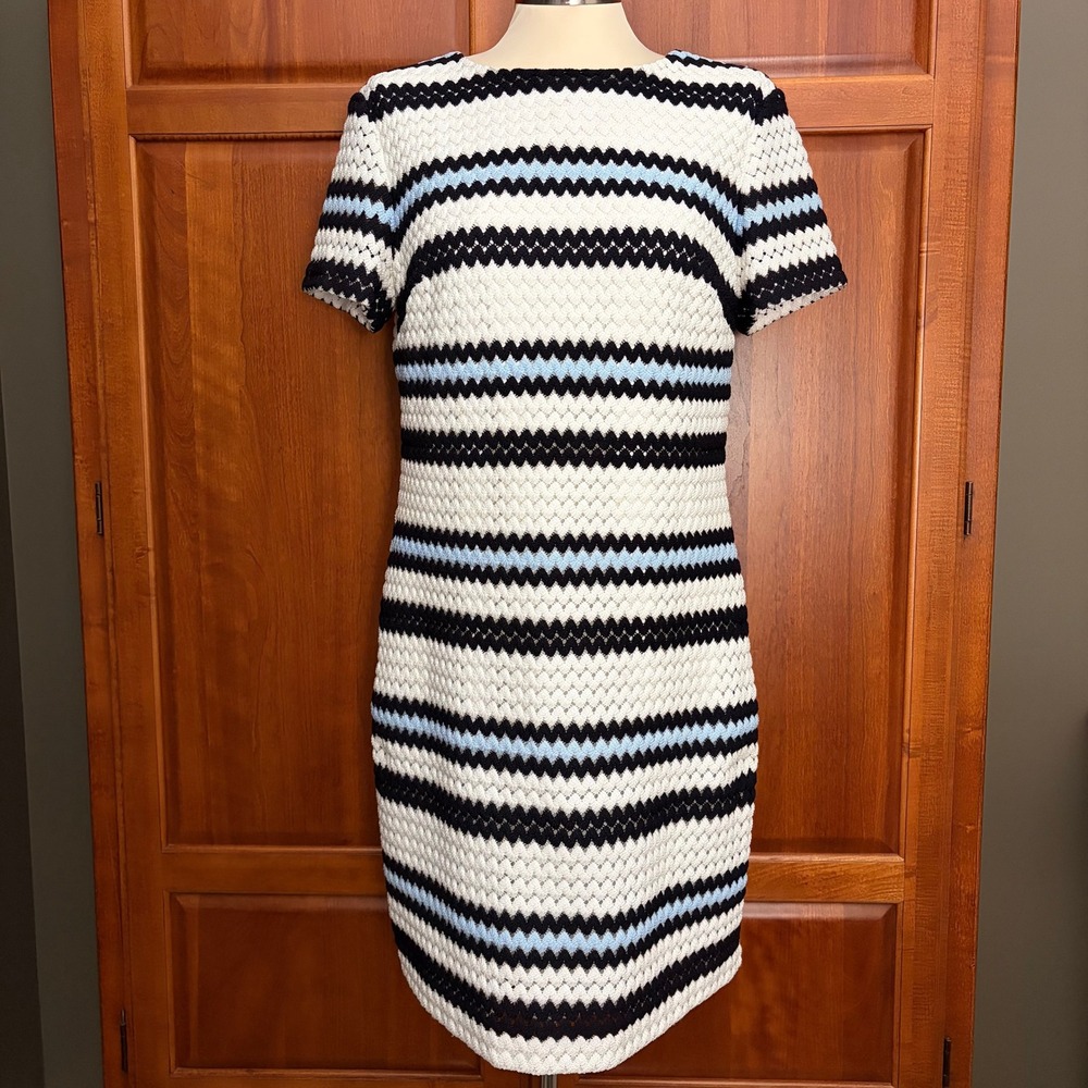 Lauren Ralph Lauren Crochet Striped Textured Knit Sheath Dress Women Size 12
